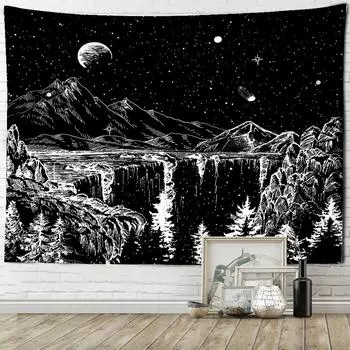 Черный космический ночной вид гобелен настенный психоделический колдовство хиппи лента художественная эстетика комната домашний декор 95x70CM