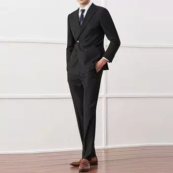 Черный костюм для свадебной вечеринки, приталенный повседневный деловой мужской костюм для хозяина, обычный костюм из 2 предметов: куртка + брюки S чёрный