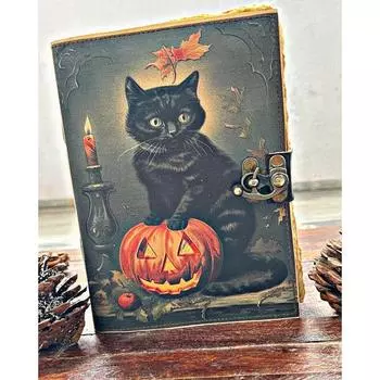 Черный кот Джанк журнал Старые страницы Темная ведьма Фэнтези Магический Джанк журнал Набор Хэллоуин Тематика Книга теней 7 x 5 in