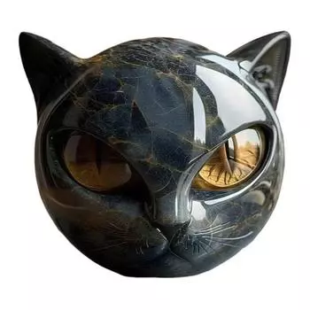 Черный кот Каменная фигурка Смола Голова кота Целебный камень Мраморная текстура Камень кота Сувенир Подарок для любителей кошек Женщины Мужчины 1pc