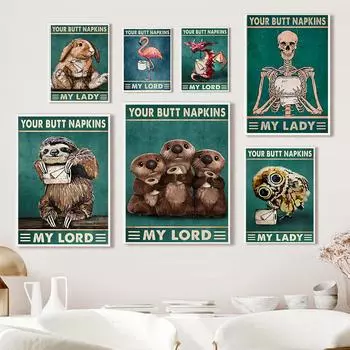 Черный кот Металлический Плакат Винтаж Смешной Ванная Салфетка Цитата Кухня Картина Настенное Искусство Украшения Туалетная Комната Декор Холст Плакат 21x30cm No Framed белый