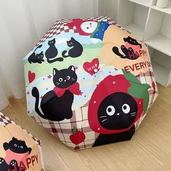 Черный кот милый зонт черное покрытие водонепроницаемый полностью автоматический складной зонт солнечный и дождливый зонт студенческий УФ-защита