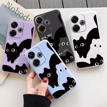Черный кот Мягкий силиконовый чехол для Samsung A55 M35 S24 Xiaomi Redmi Note 13 Pro 13C 14 Poco C65 iPhone Huawei Honor 200 Realme Camera Противоударный чехол Samsung Galaxy S9 Plus фиолетовый