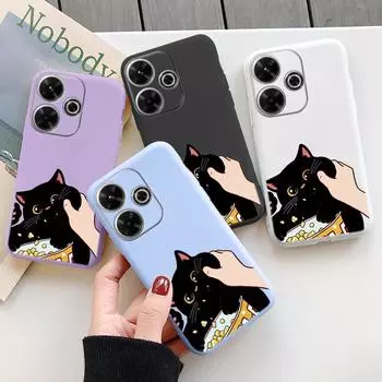 Черный кот Мягкий силиконовый чехол для Xiaomi Redmi Note 13 Pro 13C 14T Poco Samsung A55 M35 S24 Plus Huawei Honor 200 Lite iPhone Realme 8 противоударный чехол Samsung Galaxy S9 Plus фиолетовый