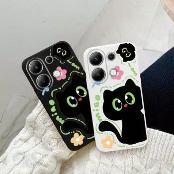 Черный кот Мягкий силиконовый чехол для Xiaomi Redmi Note 13 Pro 14C 15 Samsung A55 S24 FE S25 iPhone Huawei Honor Realme Camera Защитный противоударный чехол Samsung Galaxy S9 Plus