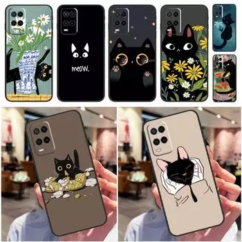 Черный кот мультфильм милый для OPPO A93 A83 A91 A53S A53 A31 A9 A5 2020 A15 A16 A1K A52 A72 A94 A54 A74 чехол для телефона OPPO A74 4G