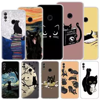 Черный кот мультфильм милый мягкий чехол для Huawei P Smart Z Y5 Y6 Y7 Y9S 2019 чехол для телефона Honor 10 Lite 9 9X 8X 8A Pro 8S 20i Coque Sh P Smart 2018