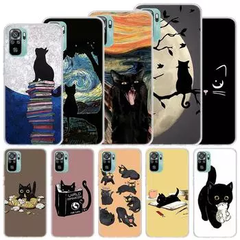 Черный кот мультфильм милый мягкий чехол для Xiaomi Redmi Note 11S 10S 11 10 чехол для телефона 11T 11E Pro 9 9S 8 8T 9T 7 6 5 4X Shell Coque Redmi Note 11S 4G