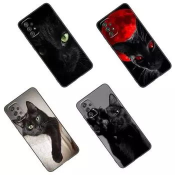 Черный кот пристально смотрит на чехол для телефона Samsung A13 A22 A24 A32 A23 A25 A34 A35 A52S A53 A54 A55 A73 A12 A14 A15 A31 A33 A50 A51 Samsung A12