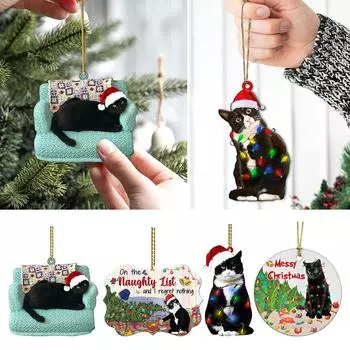 Черный кот Рождественский подвесной кулон Акриловые елочные украшения A