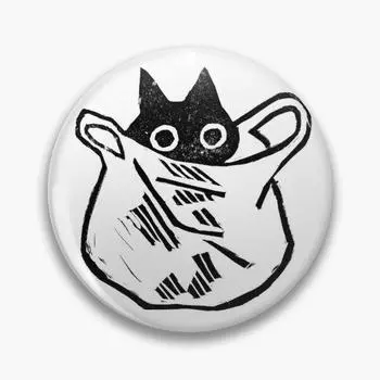 Черный кот в пластиковом пакете, мягкая пуговица, булавка, подарочный воротник, женский декор, одежда, милая забавная брошь, креативная ювелирная брошь, металлическая шляпа, модный мультяшный значок 32mm(1.25in)