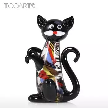 Черный котенок, мини-симпатичная фигурка кота, стеклянная статуя животного, орнамент, фигурка кота из дутого стекла ручной работы