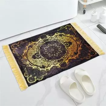 Черный ковер с золотым принтом мандалы и золотой кисточкой, фланелевый бархатный молитвенный коврик, противоскользящий коврик для ванной комнаты, коврик для прихожей, украшение 50X80 см 48x78cm
