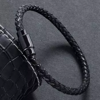 Черный кожаный браслет для мужчин, браслеты дружбы, черные браслеты с застежкой, женские модные украшения, подарок на день рождения 165mm чёрный