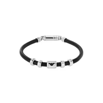 Черный кожаный браслет Emporio Armani