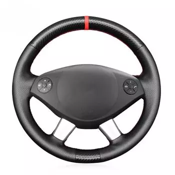 Черный кожаный чехол из углеродного волокна, сшитый вручную, Нескользящий чехол на руль автомобиля для Mercedes Benz Viano W639 Vito 2010-2015 Valente 2012-2015 красный