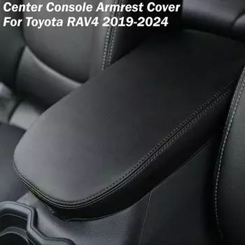 Черный кожаный чехол на центральную консоль для подлокотника Toyota RAV4 2019-2024 чёрный