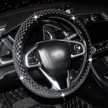 Черный кожаный чехол на руль автомобиля из искусственной кожи, комплект из ромбовидных шестеренок, накладка на подлокотник, 2 шт., наплечник, автомобильные аксессуары для женщин