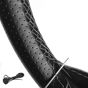 Черный кожаный чехол на руль из микрофибры Чехлы на руль автомобиля своими руками с иглой и ниткой Аксессуары для интерьера Автомобильный комфортный руль Co 19x11x2cm