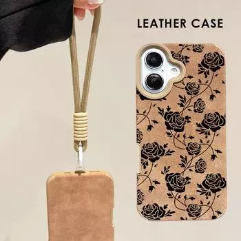 Черный кожаный чехол с цветочным принтом и узором розы + ремешок на запястье, защитный чехол из мягкого силикона для iPhone iPhone X золотой