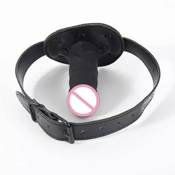 Черный кожаный кляп для пениса с ПУ кольцами - Игрушка для БДСМ для пар для удовольствия и флирта 6cm penis gag buckle silver stud