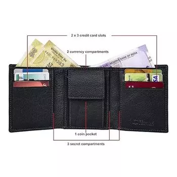 Черный кожаный кошелек Travis для мужчин