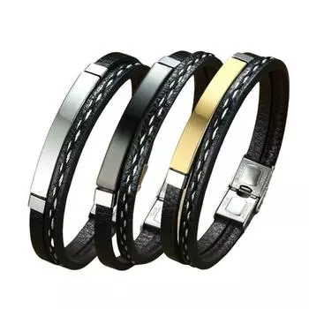 Черный кожаный мужской браслет Персонализированный простой кожаный браслет в стиле ретро Плетеный браслет