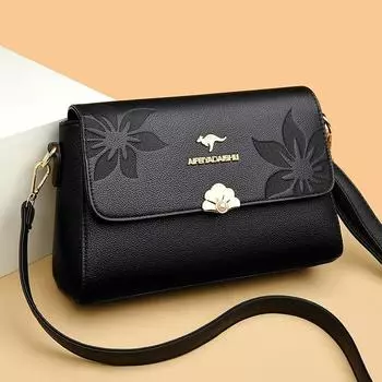 Черный кожаный ремешок-мессенджер Женская модная сумка через плечо на открытом воздухе через плечо чёрный