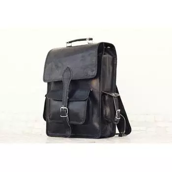 Черный кожаный рюкзак для женщин и мужчин Дорожная сумка из натуральной кожи Кожаная сумка на ночь Дорожный рюкзак Сумка на плечо Лучшая сумка-саквояж 15 x 5 x 11 in чёрный