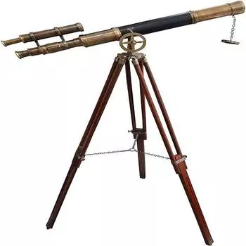 Черный кожаный телескоп в морском стиле Морской латунный антикварный двухствольный дизайнерский телескоп Деревянный штатив Напольный телескоп.