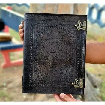 Черный кожаный журнал Книга заклинаний, тисненая пентаграмма и лучшая книга теней 13 x 10 in чёрный