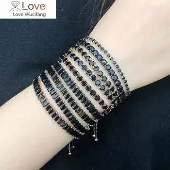 Черный кристальный теннисный браслет для женщин стимпанк регулируемая серебряная цепочка на руку друзья подарок хиппи ювелирные изделия Dzh051
