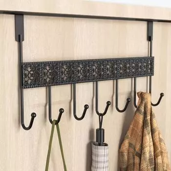 Черный крючок для двери с 7 крючками для одежды, полотенец, пальто, сумок для гостиной, ванной, спальни