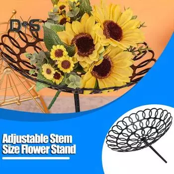 Черный круглый держатель стебля для цветов Кронштейн для вазы икебана с нескользящей стойкой Прочная полая конструкция Съемный держатель цветочной композиции Адаптируемый стебель чёрный