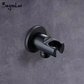 Черный круглый латунный настенный смеситель для ванной комнаты, сменная подставка для душа