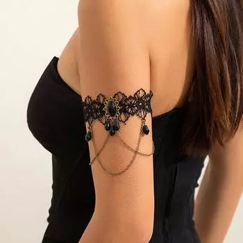 Черный кружевной хрустальный кулон на руку браслет для женщин готический кисточка манжета браслет модные ювелирные изделия вечерние женские аксессуары подарок