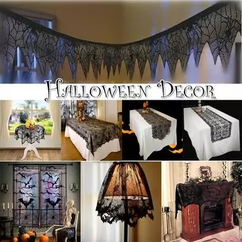 Черный кружевной паутинный абажур для печи, скатерть, флаг, занавеска, балдахин, домашний декор 3#-Irregular Table Flag 20 *80 чёрный