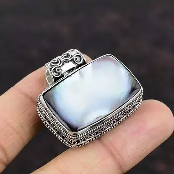 Черный кулон из перламутра, винтажный кулон, эффектные ювелирные изделия ручной работы, подвеска из стерлингового серебра 925 пробы, красивые ювелирные изделия из драгоценных камней, подарок для нее