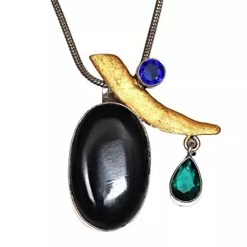 Черный кулон из серебра с подвеской из драгоценных камней, ручная работа, День святого Валентина, золото