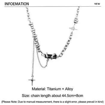 Черный квадратный лоскутное ожерелье Starburst Cross для женщин с цепочкой на ключицу