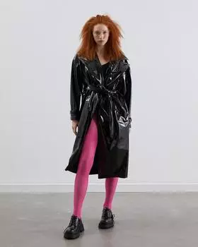 Черный лакированный кожаный тренч