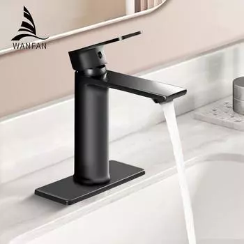 Черный латунный сердечник, современный смеситель для раковины в ванной комнате, однорычажный смеситель для раковины, устанавливаемый на бортик, для горячей и холодной воды 855985 чёрный