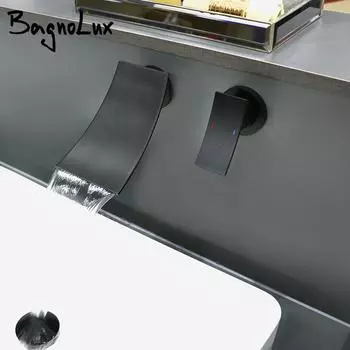 Черный латунный смеситель для кухни, ванной, смеситель для умывальника, смеситель для горячей и холодной воды, однорычажный, с двумя отверстиями