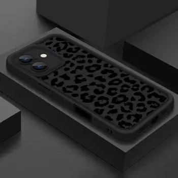 Черный леопардовый мягкий матовый чехол для iPhone 16 Pro Max 15 14 Pro 13 12 11 XS XR 8 7 модный противоударный чехол для защиты линз из ТПУ iPhone 16 чёрный