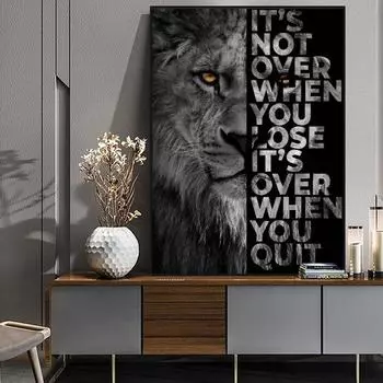 Черный лев с вдохновляющими словами, настенная живопись на холсте, постеры и принты на холсте, художественная картина для гостиной, домашний декор 20x30cm