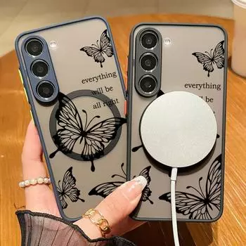 Черный магнитный чехол-бабочка для Samsung S24 S23 S22 Ultra Plus S21 S20 Fe A55 A54 A53 A52 A35 A34 A15 прозрачный матовый ударопрочный мягкий тонкий чехол Samsung S24 FE чёрный