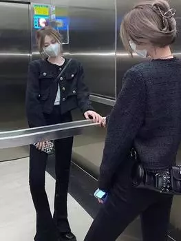 Черный маленький ароматный пальто женский новый весна и осень 2024 французский смысл светская львица маленький короткий топ S