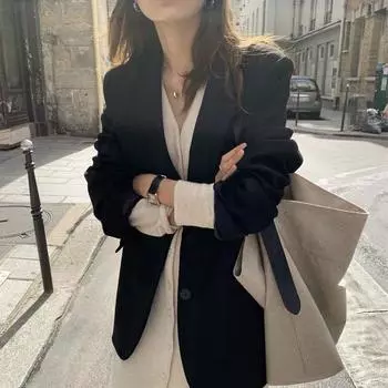 Черный маленький пиджак женский весна и осень новый корейский вариант британского стиля маленький костюм жареный уличный костюм верх S чёрный