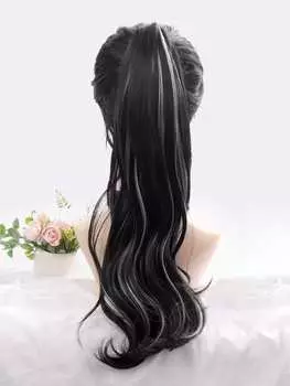 Черный маринованный, белый чайный серый, длинные вьющиеся волосы, зажим-зажим, конский хвост 20inch