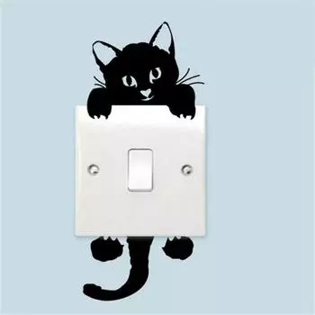 Черный милый кот выключатель света наклейки на стену для телефона для DIY украшения дома мультфильм животные настенные наклейки ПВХ фреска искусство